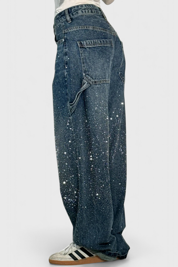 Rhinestone-Embellished Dariya Cargo Balloon Jeans
